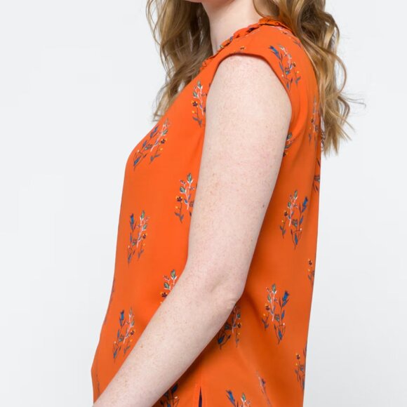 Stitch Fix Dressy Sleeveless Top Size Small Orange with Blue Floral Print - Picture 3 of 8